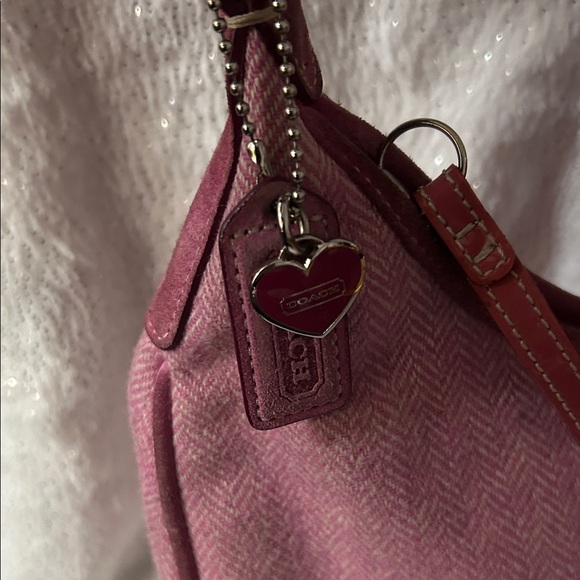 Coach RARE Vintage Suede Leather Canvas Pink Shoulder Bag with Buckle flap - Picture 5 of 17